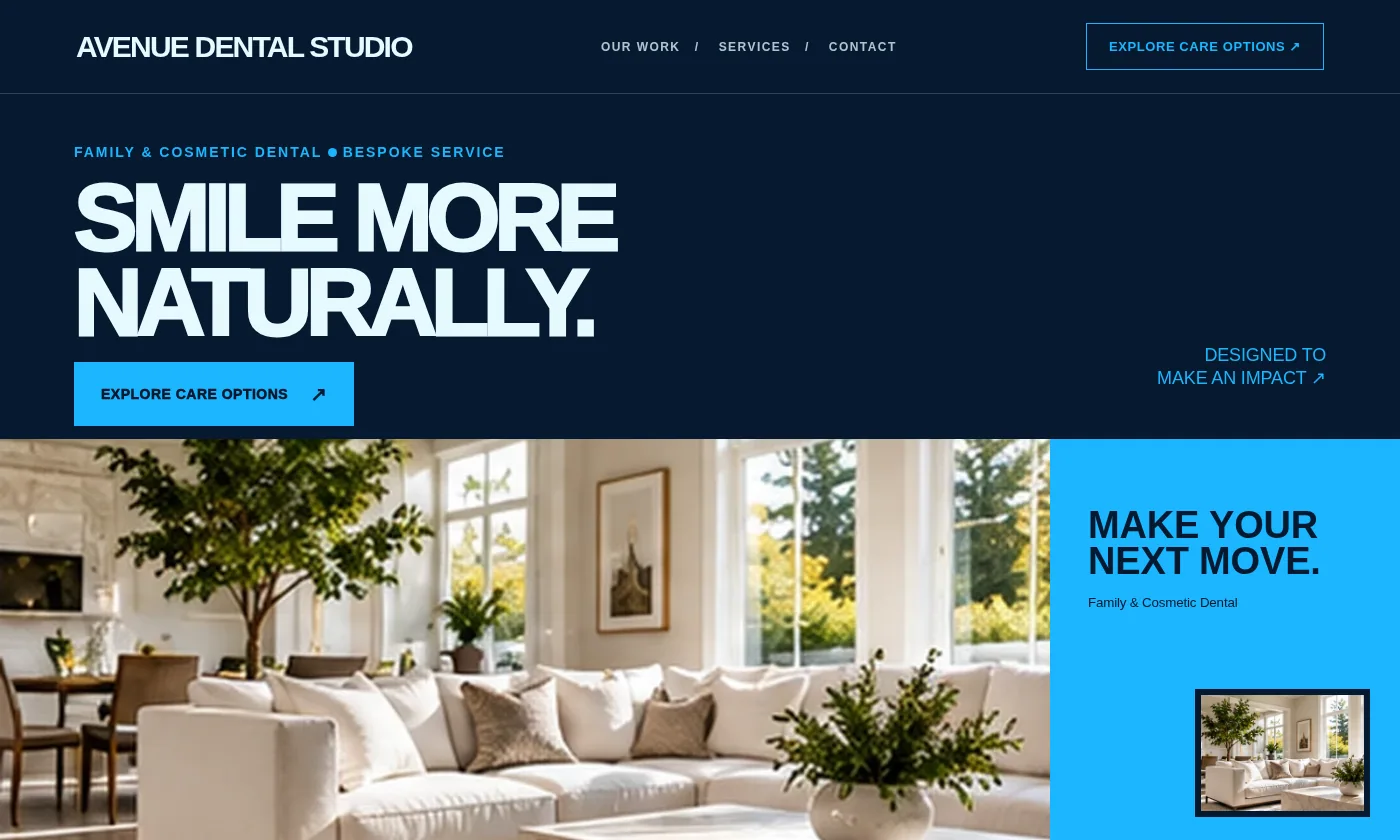 Avenue Dental Studio website design concept