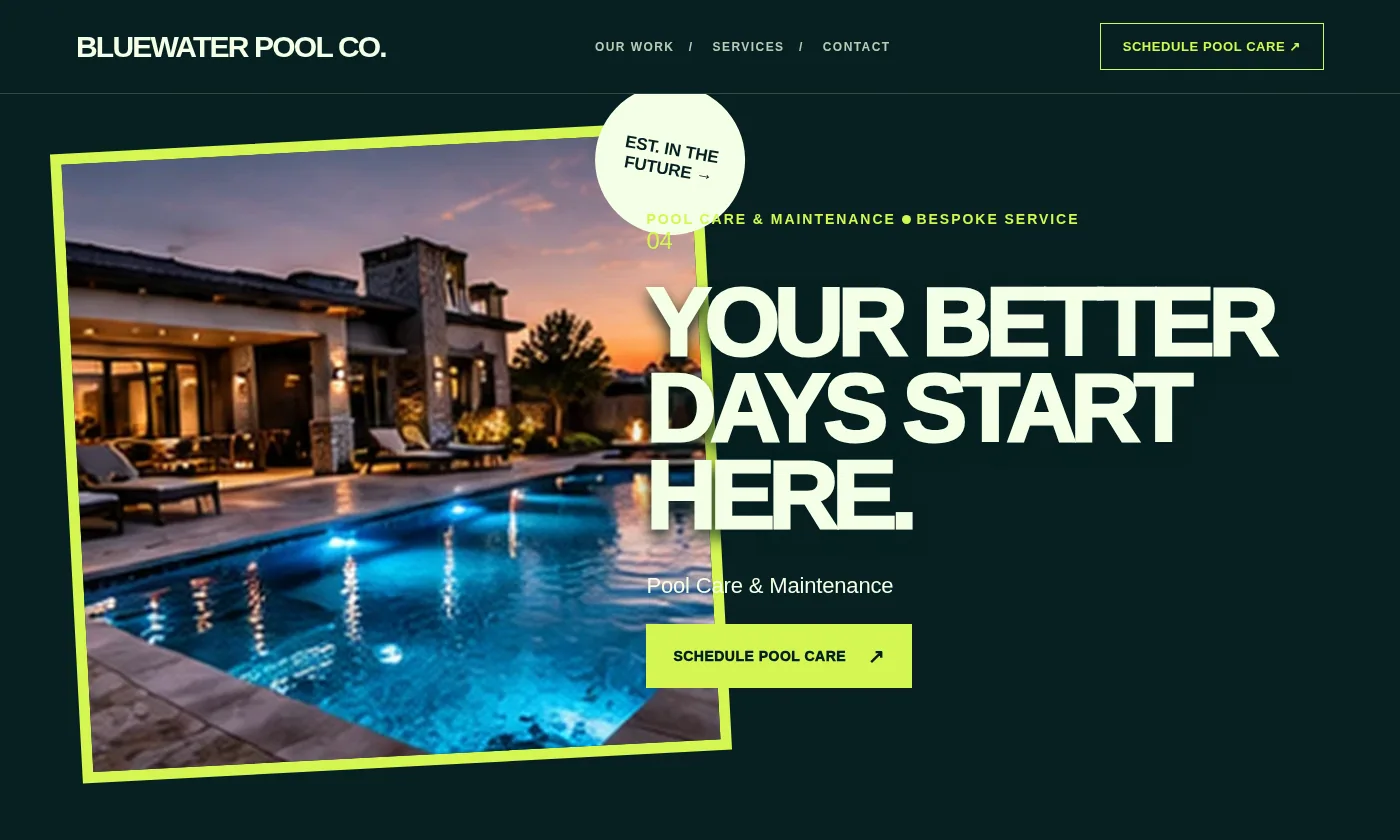 Bluewater Pool Co. website design concept