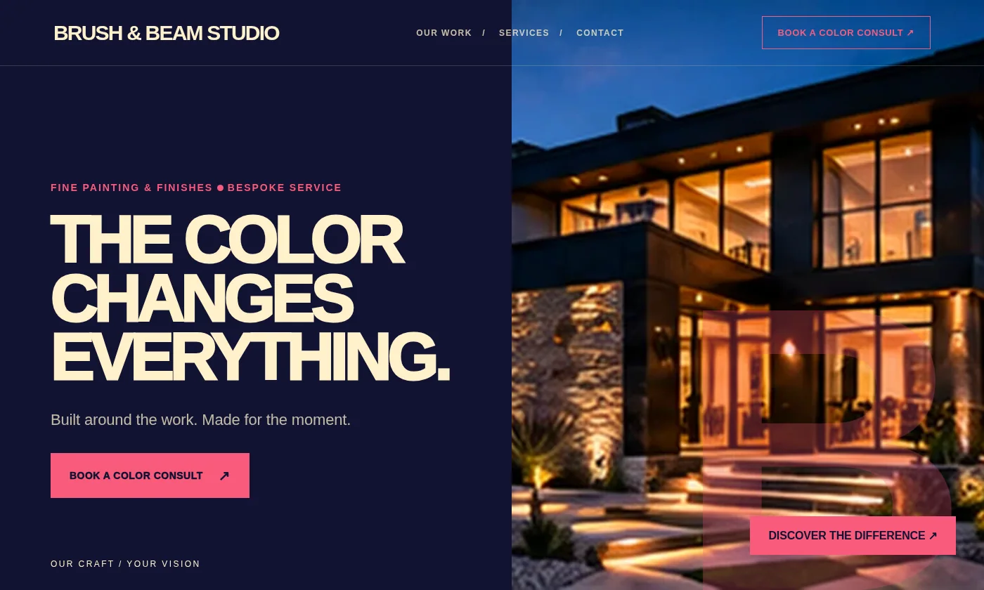 Brush & Beam Studio website design concept