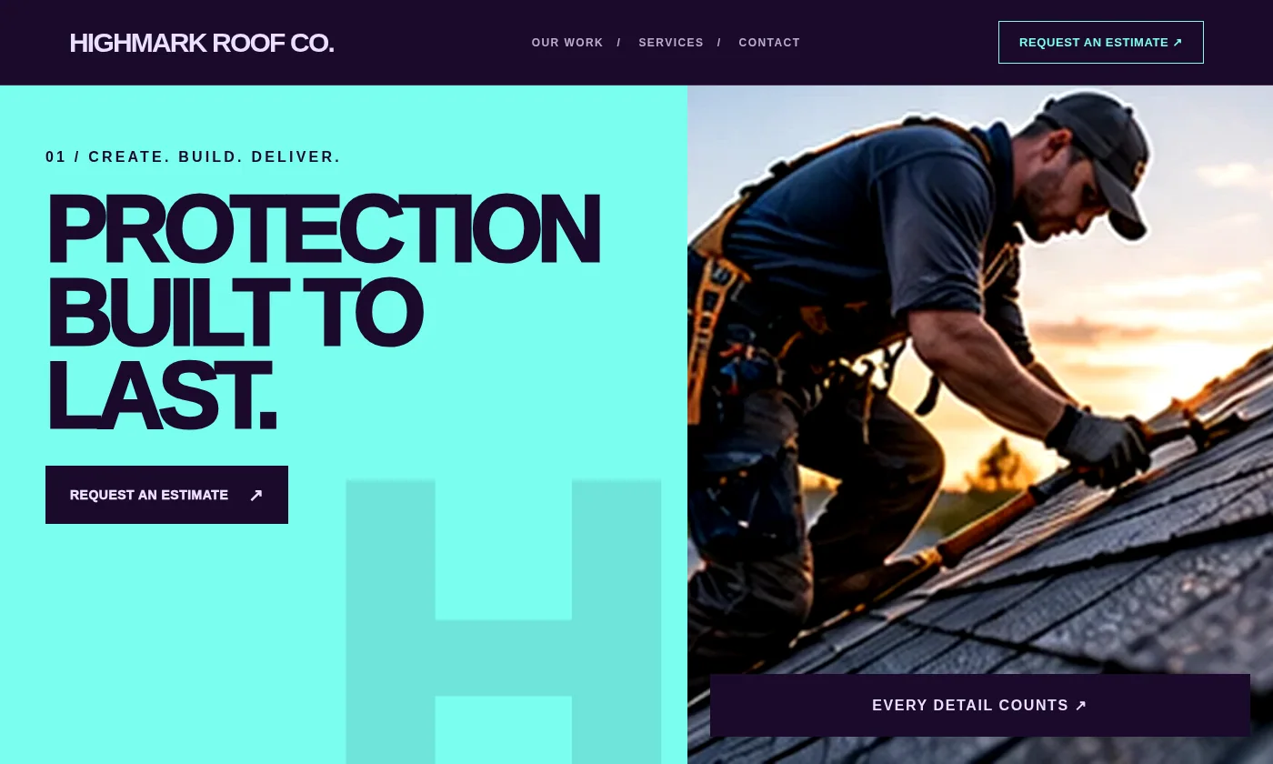Highmark Roof Co. website design concept