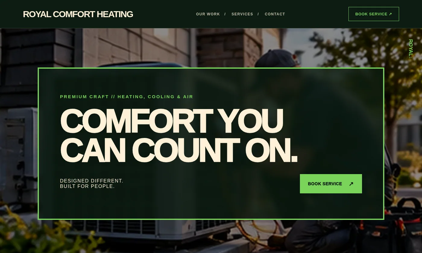 Royal Comfort Heating website design concept