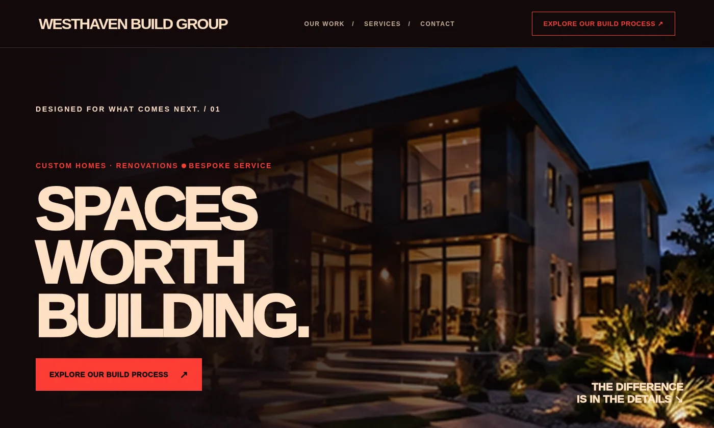 Westhaven Build Group website design concept